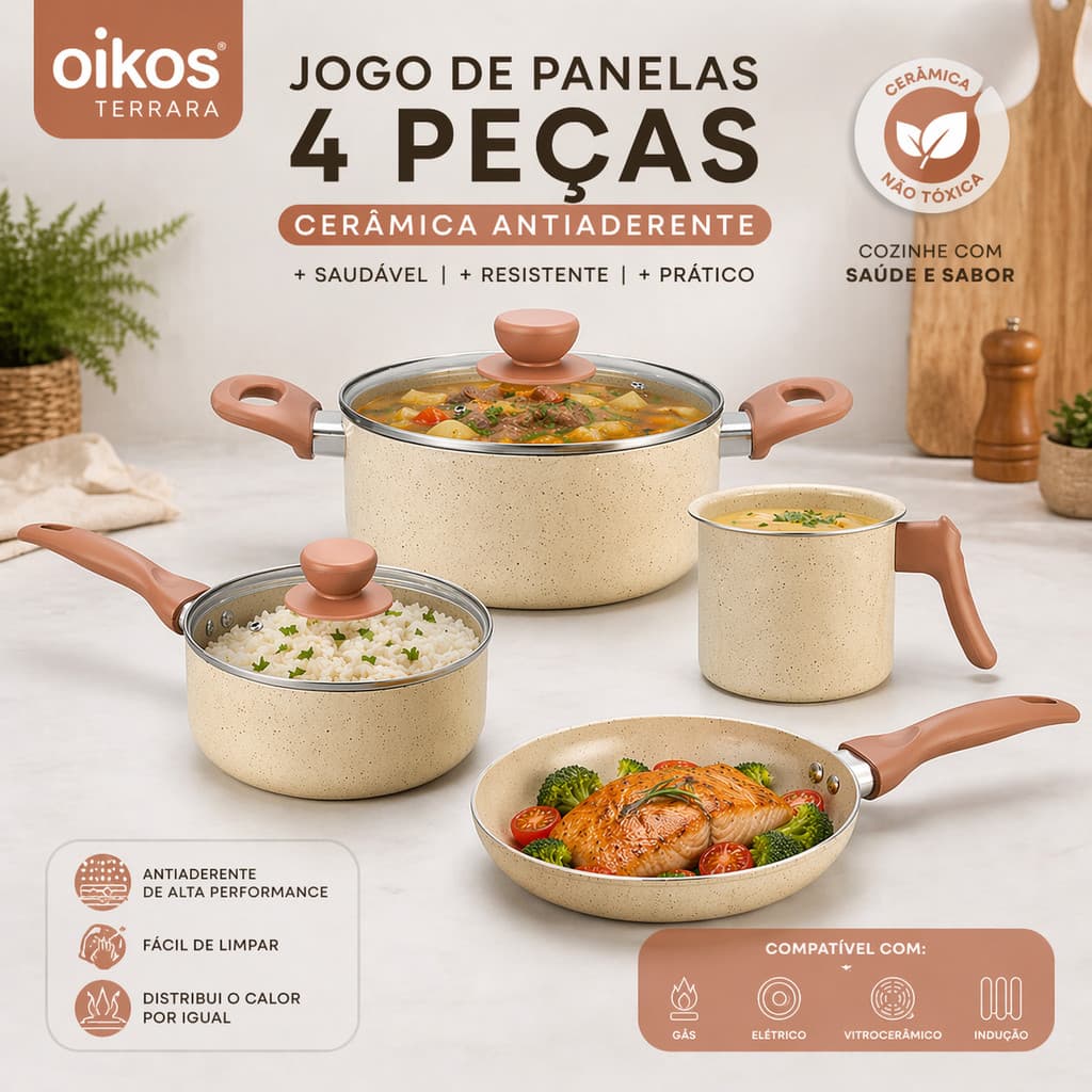 Jogo/conjunto/kit De Panelas Cerâmica Com 4 Pcs Antiaderente