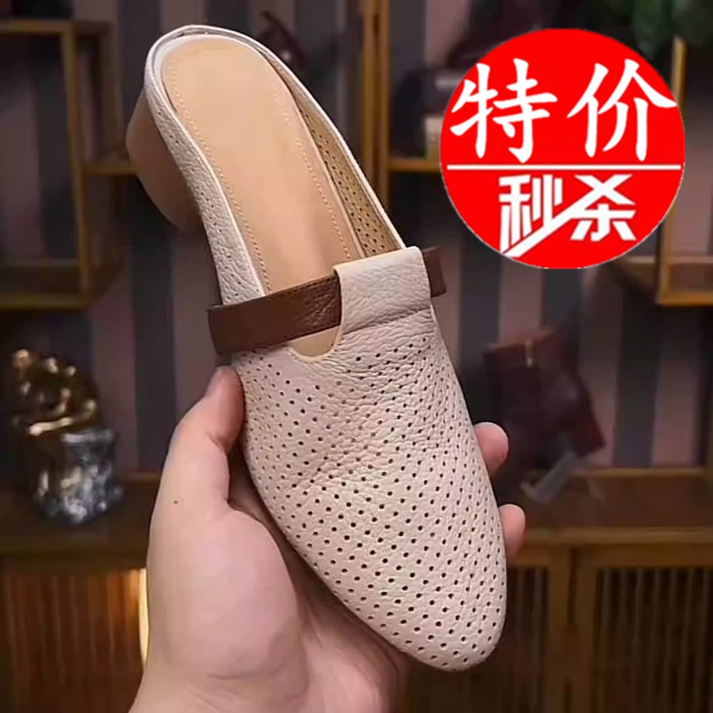 Marca genuína francesa respirável oco Baotou meia chinelos feminino 2025 primavera verão novo estilo sandálias preguiços