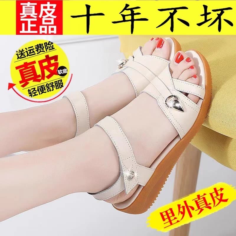 Marca sandálias de couro genuíno feminino exterior Wear 2025 verão sola macia Casual sandálias planas chinelos feminino