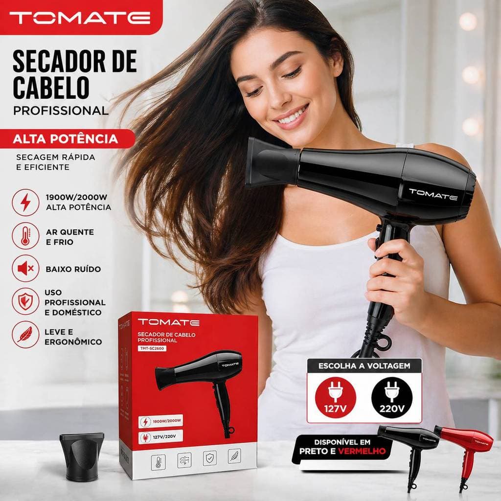 Secador de Cabelo Profissional Forte Potente Secagem Rápida Quente Frio Silencioso 110V 220V