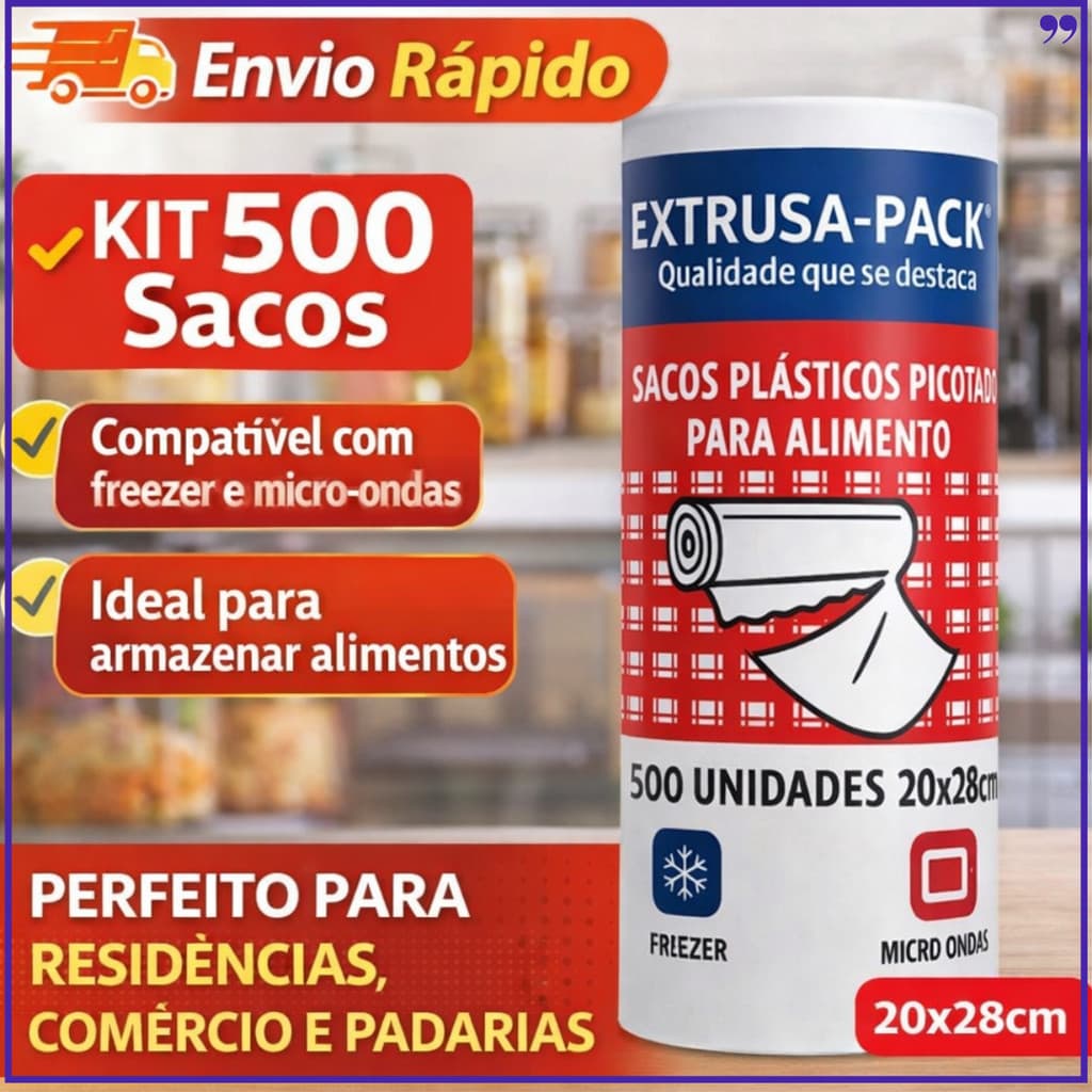 Saco Plástico para Alimentos Picotado 20x28cm | Kit 500 Sacos | Freezer e Micro-ondas | Envio Rápido