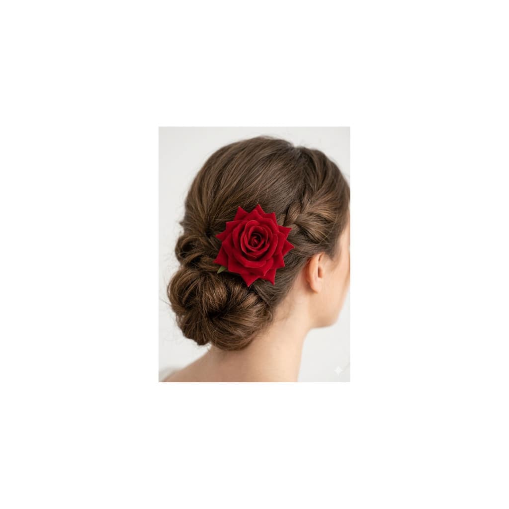 Broche Rosa de Cabelo Vermelha de Veludo Qualidade Premium