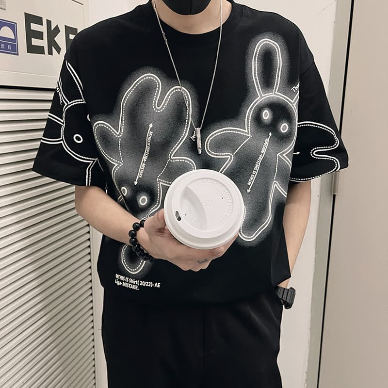 Americano Retro camiseta Street wear bonito puro algodão de manga curta masculino verão wear 2023 novo estilo verão meia
