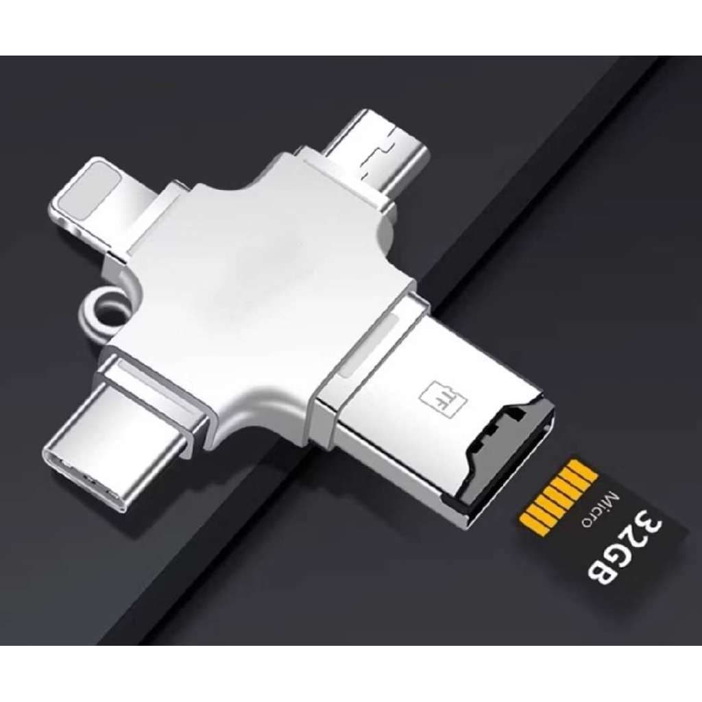 Leitor De Cartões 4 Em 1 Adaptador Micro Card Usb 3.0 Sd Para Otg Compatível Iphone /Tipo-C /V8