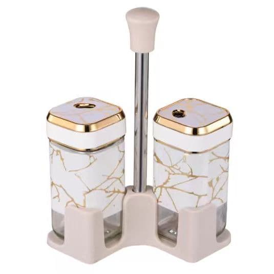 Porta Tempero de Vidro Branco e Dourado 125ml, 3pçs – Ruvolo