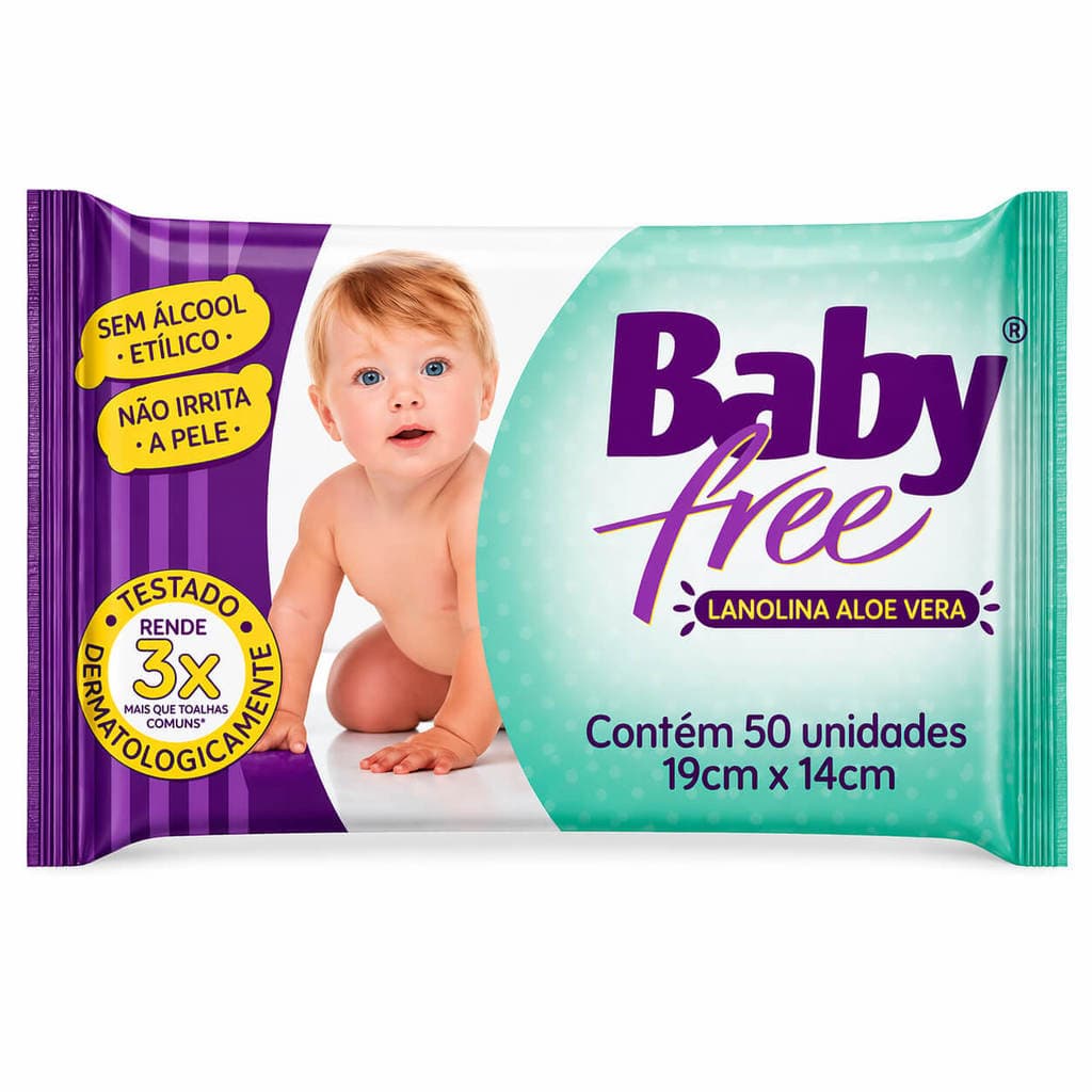 Lenço Umedecido Baby Free Toalha Umedecida 50 Unidades 19x12cm