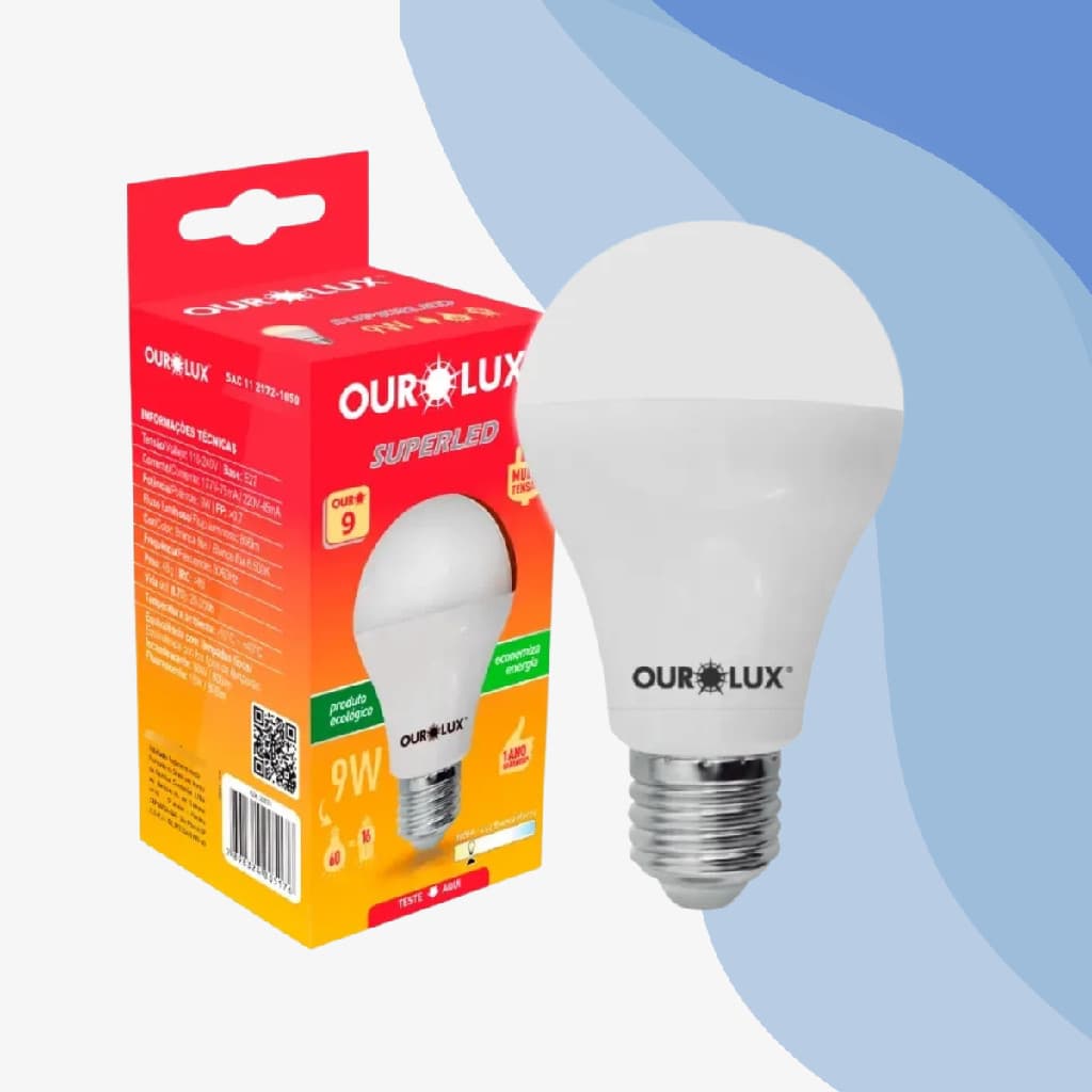Lâmpada Led Bulbo 9w Superled Ouro Bivolt 6500k Ourolux E27