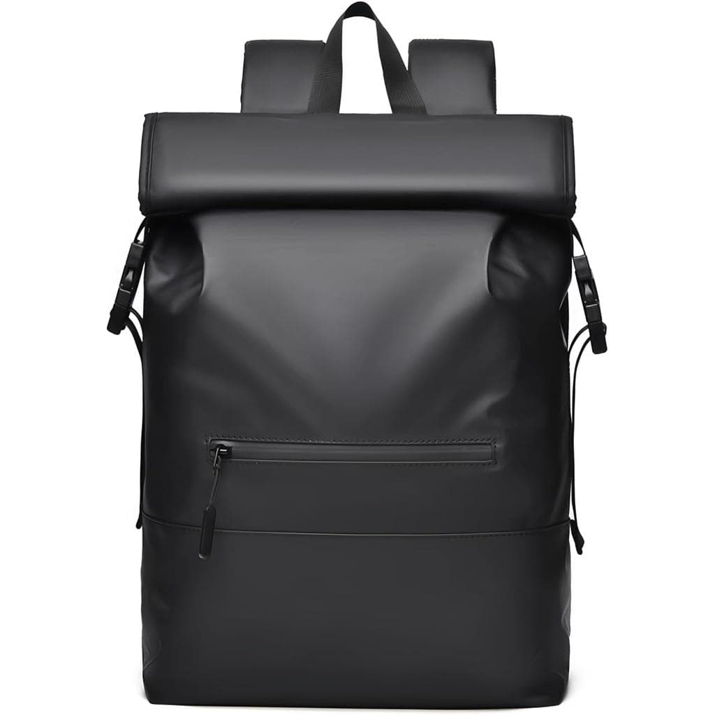 Mochila casual à prova d'água, mochila de viagem com fecho de enrolar e alças ajustáveis, preta e verde, 535 gramas (pre