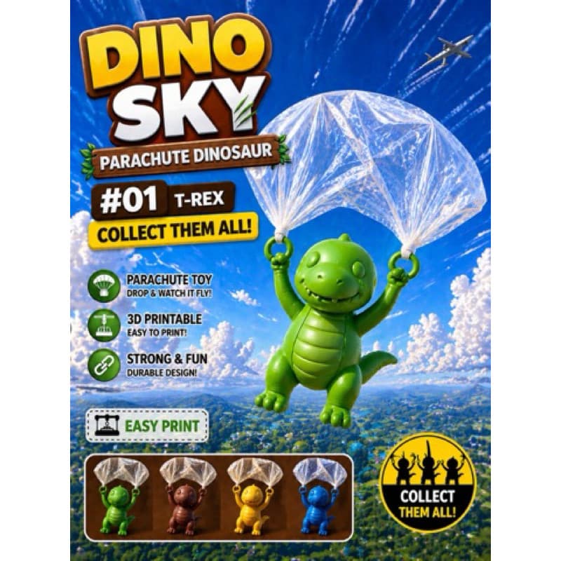 Dino Sky Paraquedas T-Rex - Brinquedo Educativo Dinossauro Voador