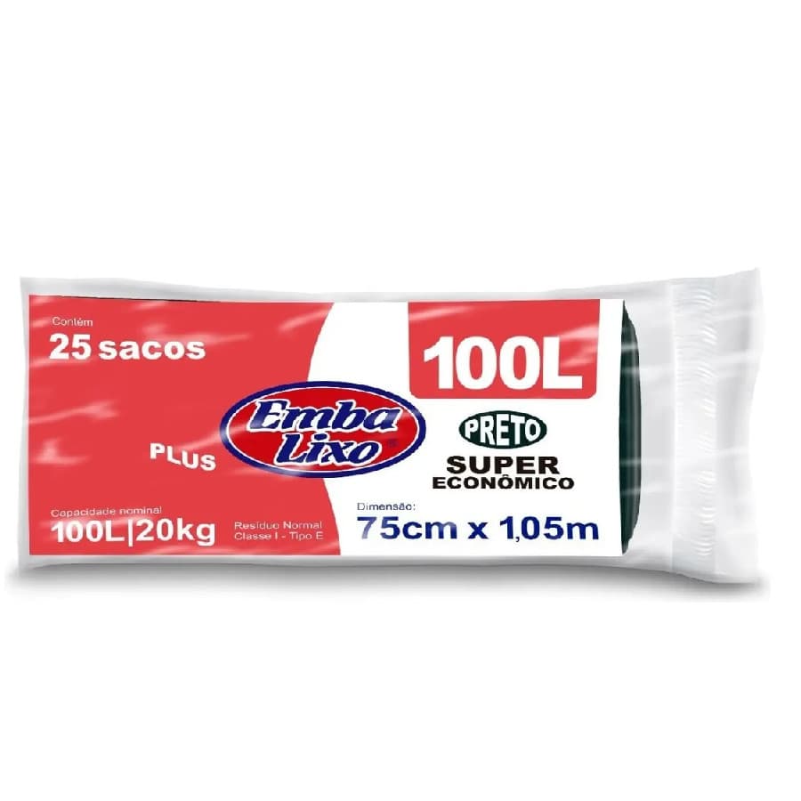 Saco de Lixo 100 Litros Preto EmbaLixo 25/50/75/100 Unidades