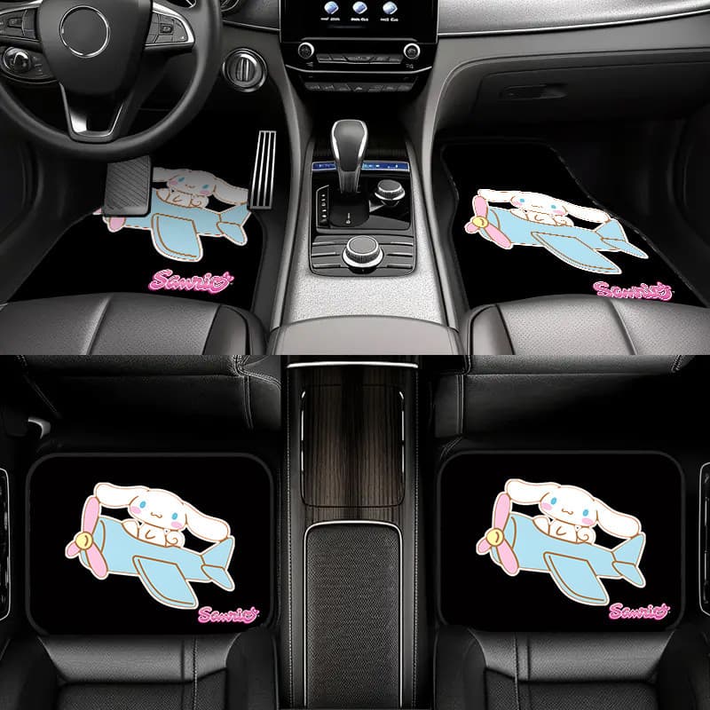 Conjunto de 4 peças de tapetes Sanrio de avião azul voador Stevia, tapetes de carro duráveis, adequados para carros, SUV