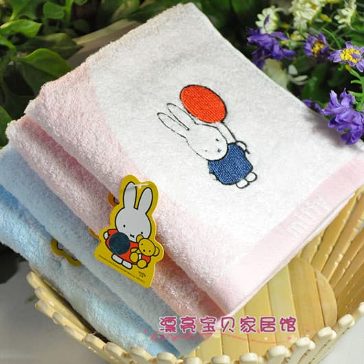 Toalha absorvente de algodão puro tamanho dourado, toalha genuína fofa de desenho animado Miffy coelho Twistless Super m