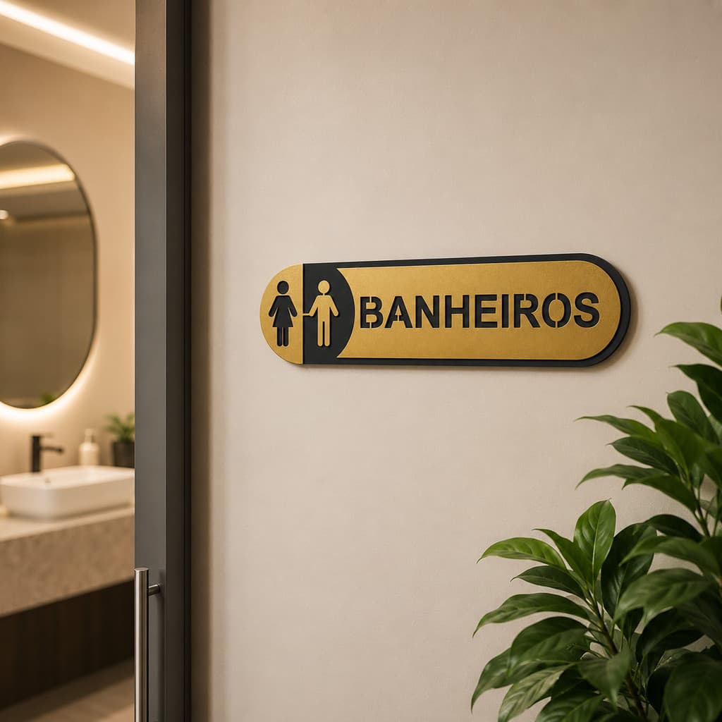 Placa Sinalização Banheiro Lavabo Masculino Feminino