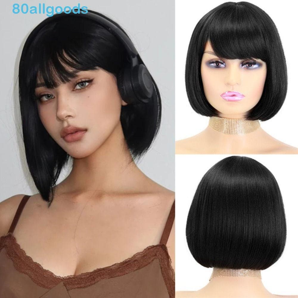 ALLGOODS1 Peruca Feminina Em Camadas , Perucas De Cabelo Liso Bob Sintético Cosplay , Respiráveis