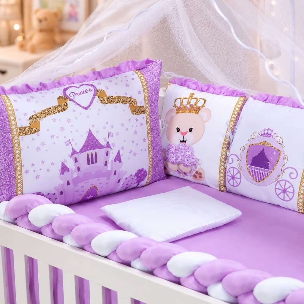 Kit Berço Americano 12 Peças Completo Luxo Menina Menino Enxoval Bebê Com Trança