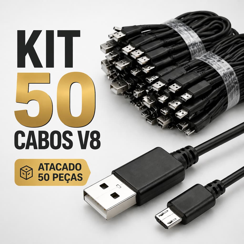 Kit 50 Cabos V8 Micro USB 1m Android Atacado Reforçado