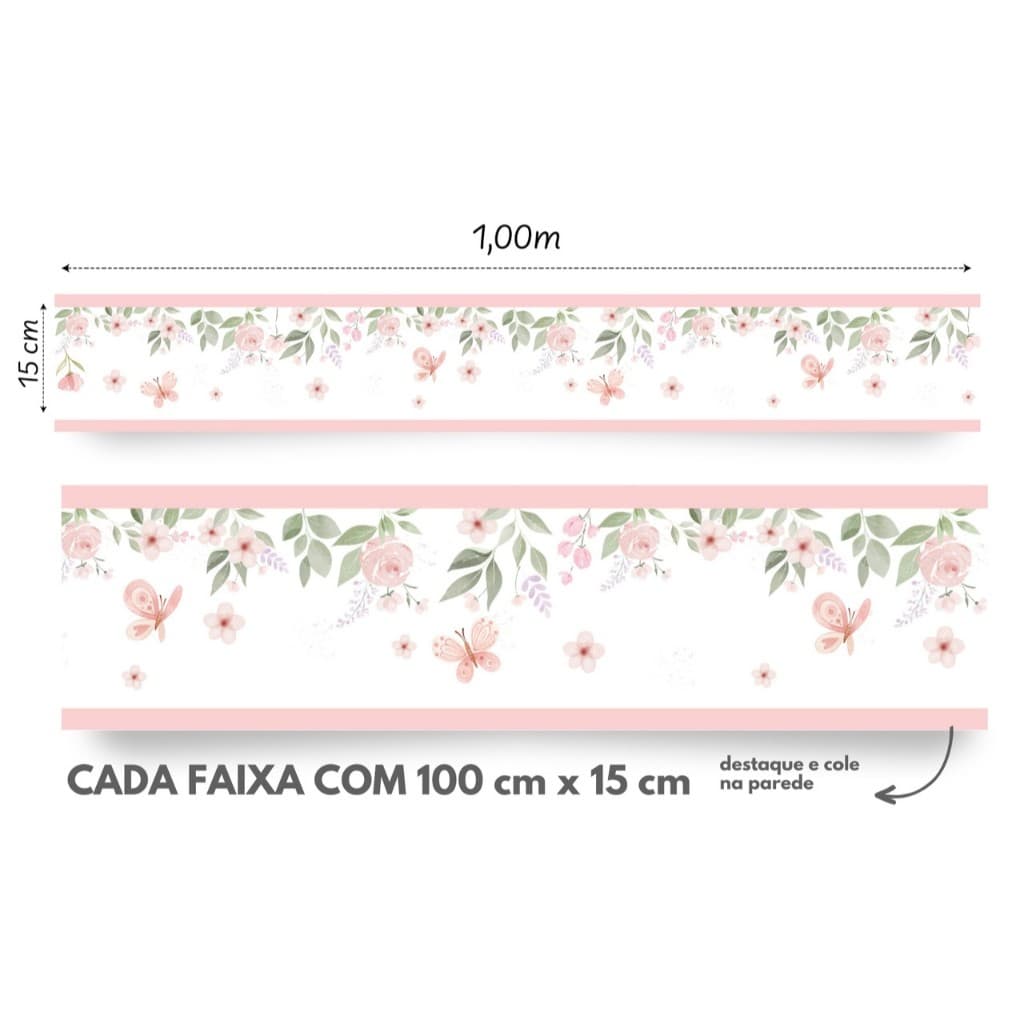 Faixas Adesiva De Parede Floral Aquarela - Papel de Parede Quarto Infantil Menina