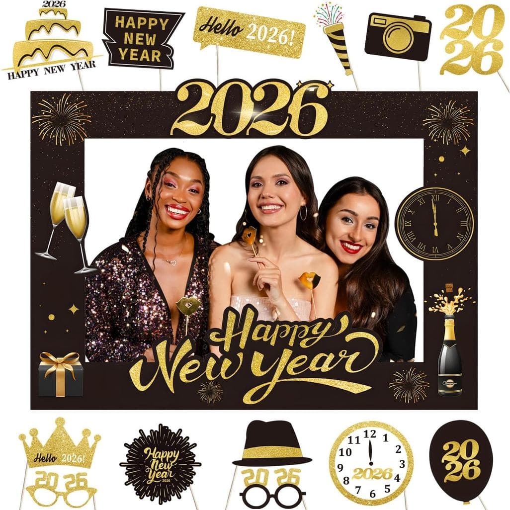 Acessórios para Cabine de Fotos de Ano Novo 2026, Decorações para Festa de Réveillon, Moldura para Fotos de Ano Novo 202