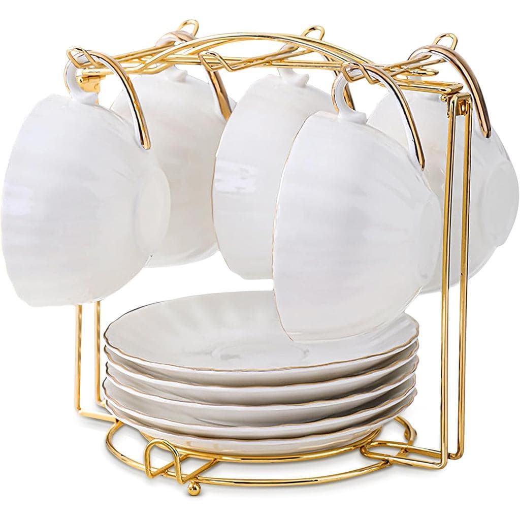 Suporte para Xícaras e Pires de Chá, Suporte de Metal para Xícaras de Chá e Café, Organizador para Colheres e Pires de C