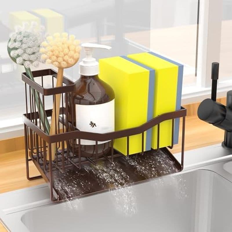 Suporte De Esponja Para Pia Fssvcd Maifan Cozinha Com Escova E Bandeja De Drenagem Automática De Aço Inoxidável , Organi