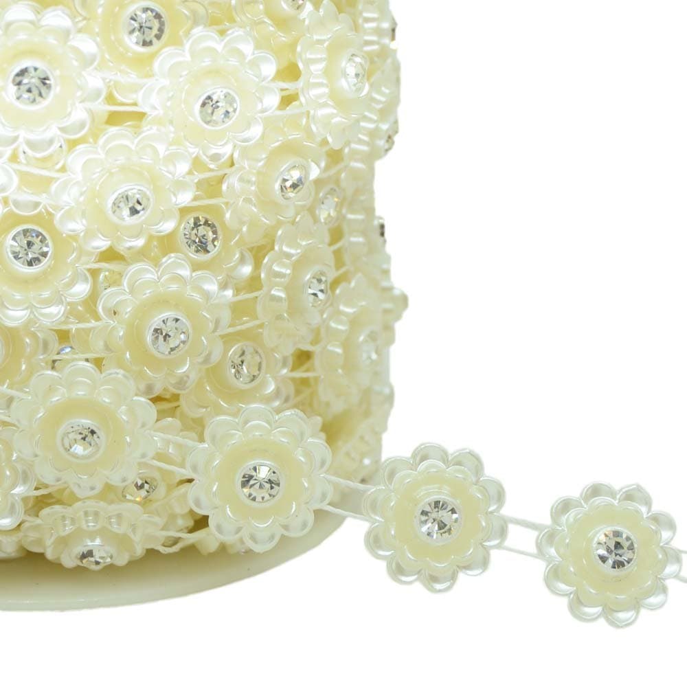 Aljofre de Pérola Flor 15mm Metro - Corrente de ABS para Chinelo e Artesanato