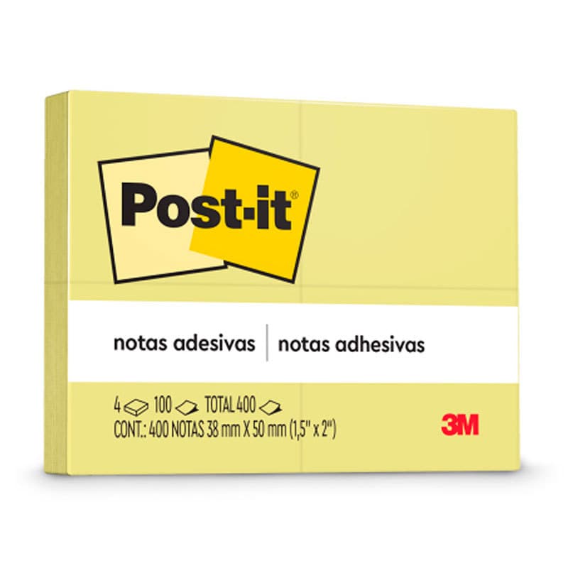 Bloco de notas adesivas Post-it 653 Amarelo 4 blocos de 38x50mm 100 folhas 3M
