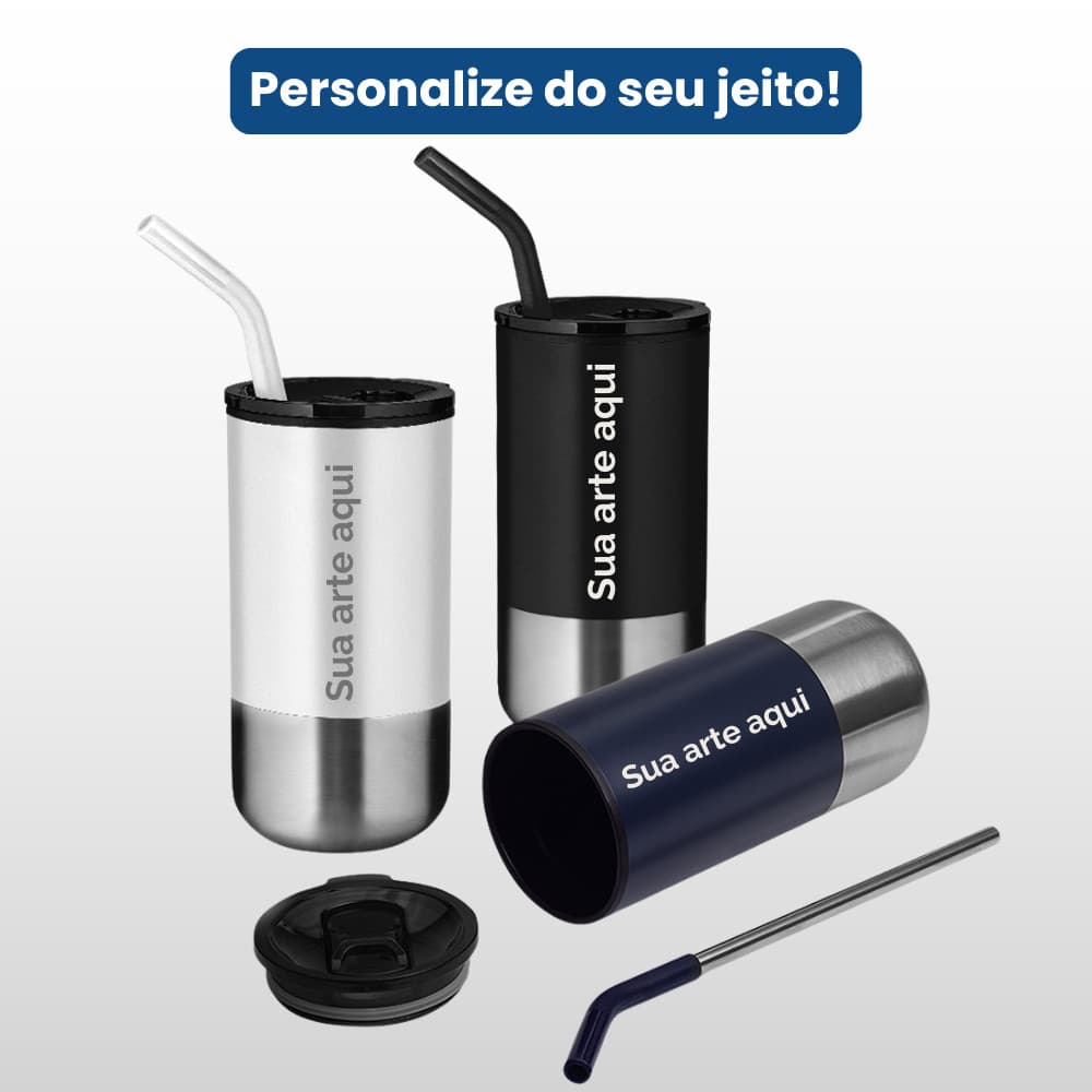 Copo Em Aço Inox Com Canudo – 550ml - Personalizado