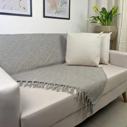 Manta Sofá Gigante 1,80x2,40 Algodão Cinza Neblina Decorativa Artesanal Colcha