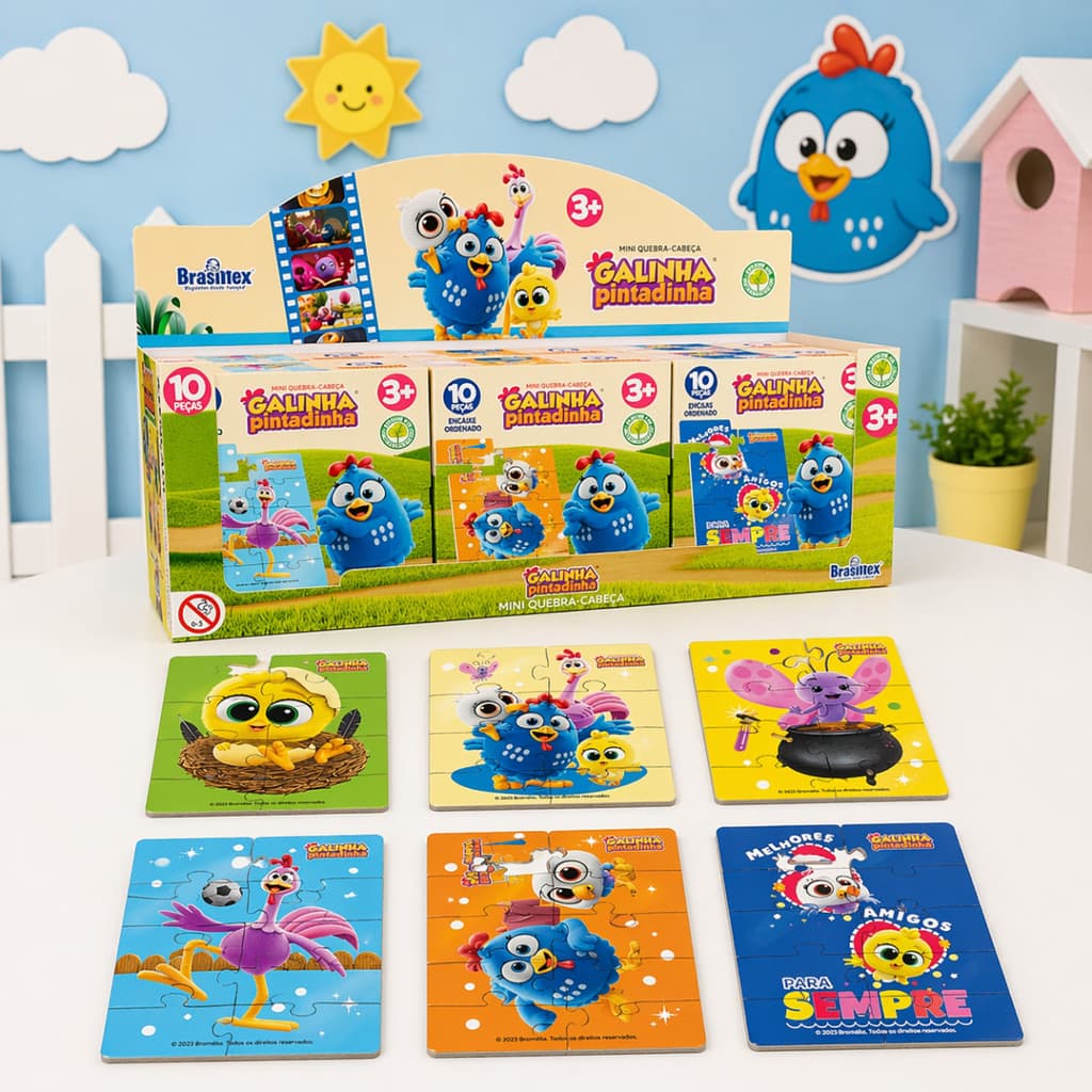 Kit 6 Mini Quebra-Cabeças Galinha Pintadinha Infantil MDF