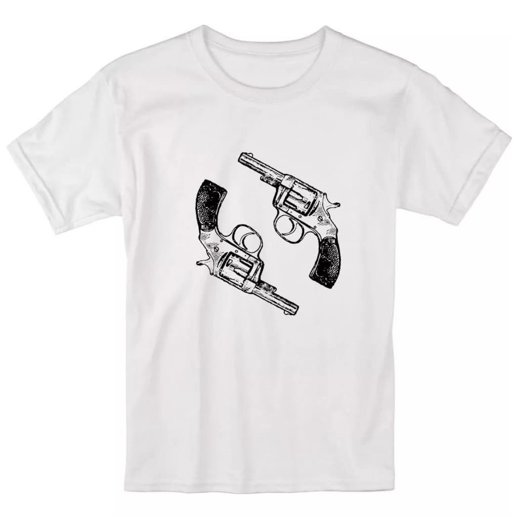 Camiseta poliester Revólver Antigo Vintage, Arma Retrô 100% algodão