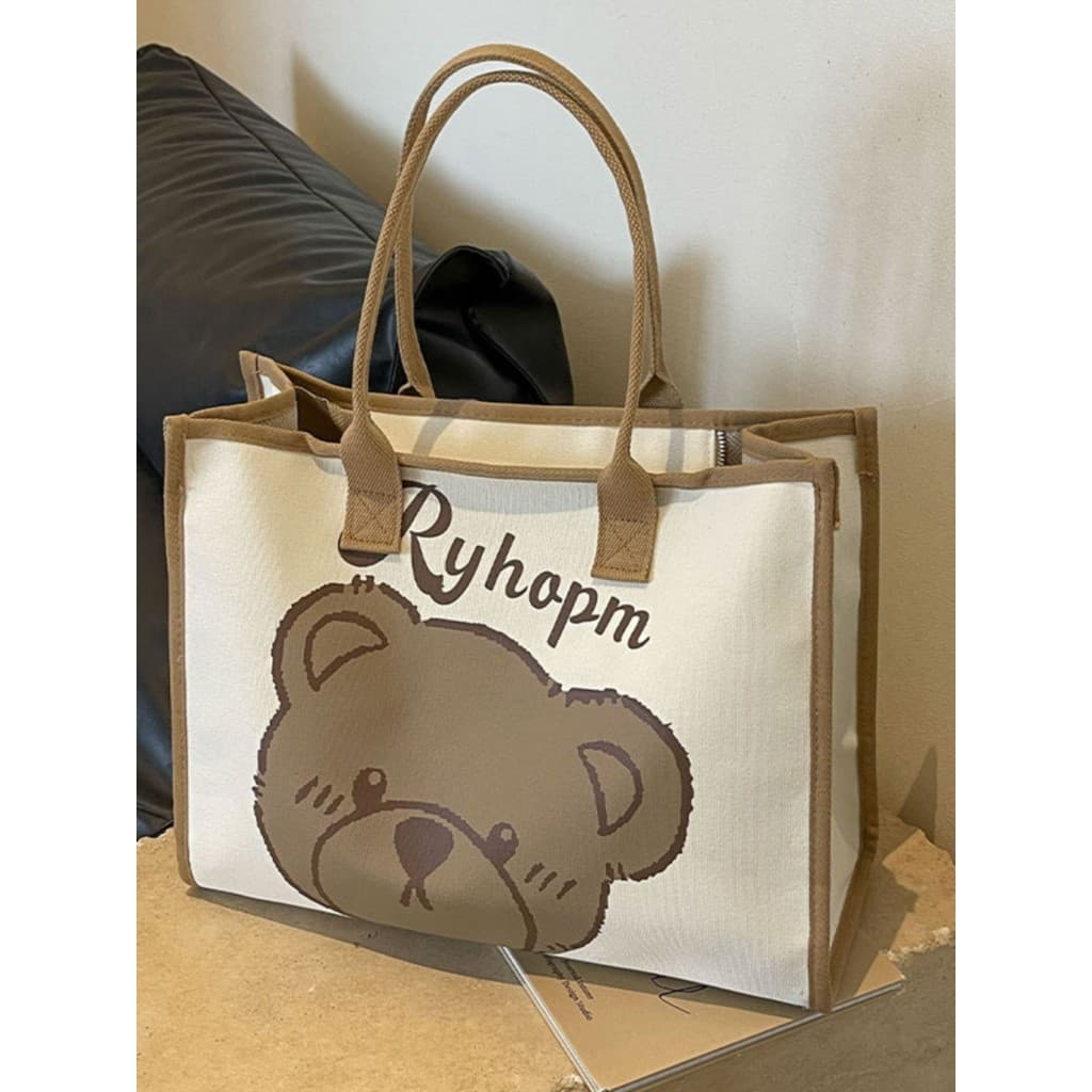 Urso dos desenhos animados dos desenhos animados saco de lona feminino 2025 novo estilo moda Commuter saco grande capaci