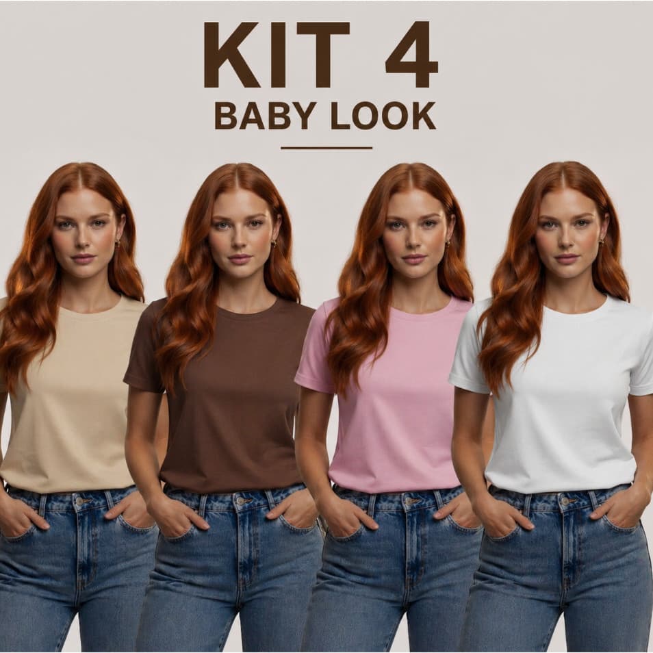 KIT 4 Camisetas Baby Look Feminina Toque Macio, Caimento Perfeito Extremo Conforto 100% Algodão