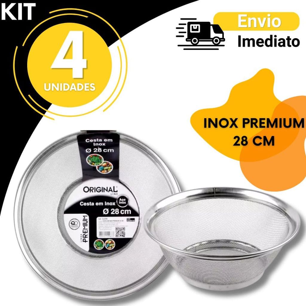 KIT Cesta Cesto Inox 28cm Multiuso 2 3 4 unidades ou 1 unidade Para Lavar Alimentos Frutas Legumes Arroz Massas Canjica