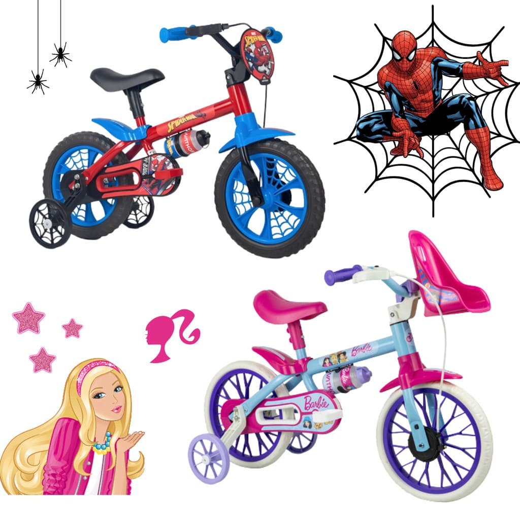 Bicicleta Infantil Aro 12 Com Rodinhas Nathor Meninos Meninas Barbie Homem Aranha Personagens