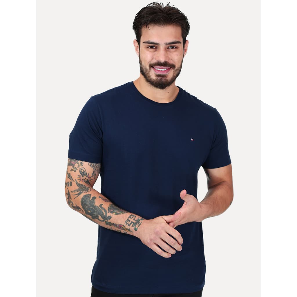 Camiseta Aramis Original Masculina Basic Lisa Light Logo Azul Marinho