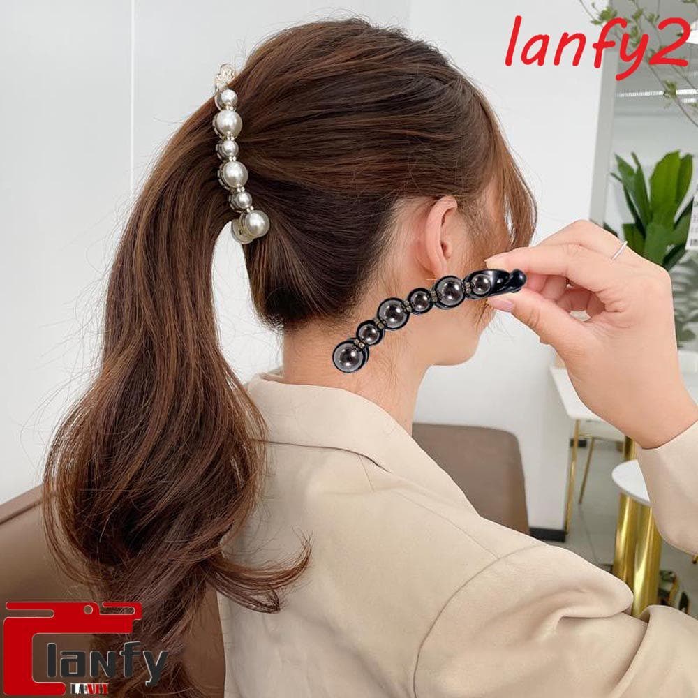 LANFY Feminino Banana Clipes Headwear Elegante Garra De Cabelo Caranguejos Pérola Cristal Zircão Rabo De Cavalo Titular