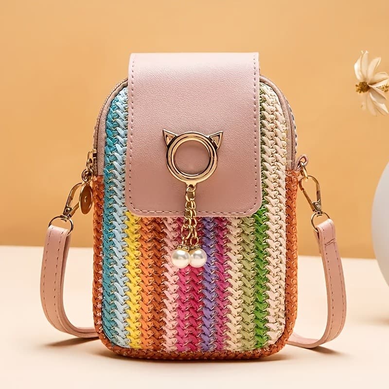 Mini Bolsa Crossbody Estilo Coreano Com Borla De Gato Para Mulheres