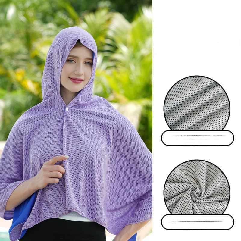 Capa De Secagem Rápida Proteção Solar Resfriamento Camisa Com Capuz Verão Praia Toalha De Banho Manto