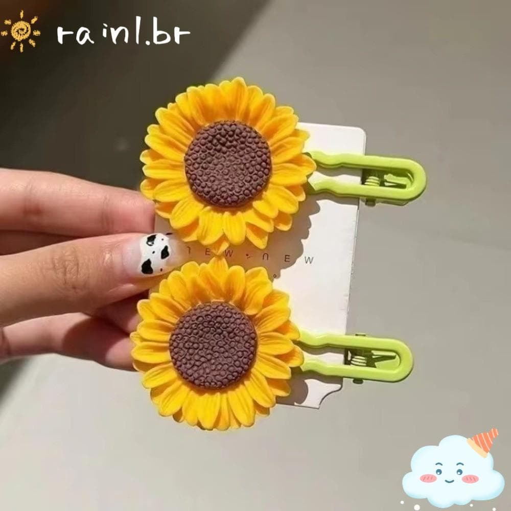 Grampos De Cabelo De Chuva , Presilhas Doces De Flor De Girassol , Acessórios De Estilo Com Franja De Cocar