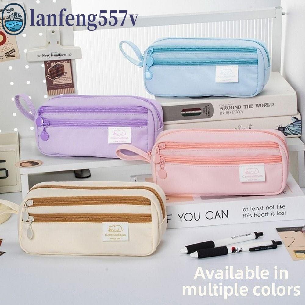 Bolsa Para Caneta De Papelaria LANFENG , Estojo Portátil De Três Camadas , Estilo Coreano Com De Armazenamento De Lápis