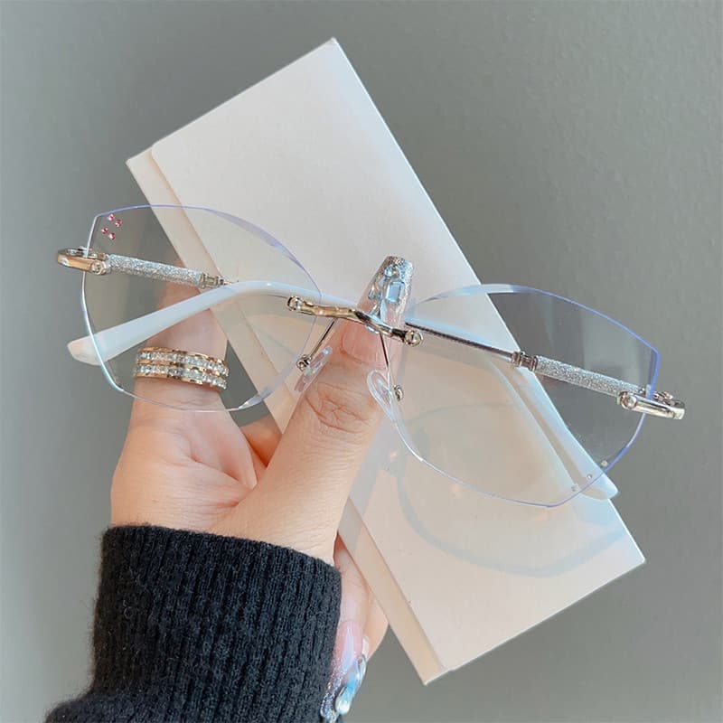 Óculos De Leitura Femininos De Alta Definição Com Borda De Corte Sem Moldura , Vintage , Anti-Luz Azul , Cor Gradiente ,
