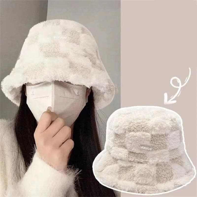 Mulheres Pescador Chapéus Outono Inverno Pelúcia Engrossar Quente Balde Chapéu Pequena Carta Marca Versão Coreana Moda P