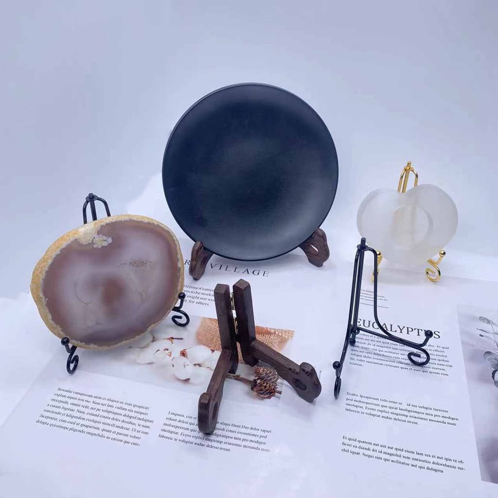 Folha de ágata de cristal etiqueta mineral pedra áspera placa de disco exibição armazenamento Metal madeira maciça miner
