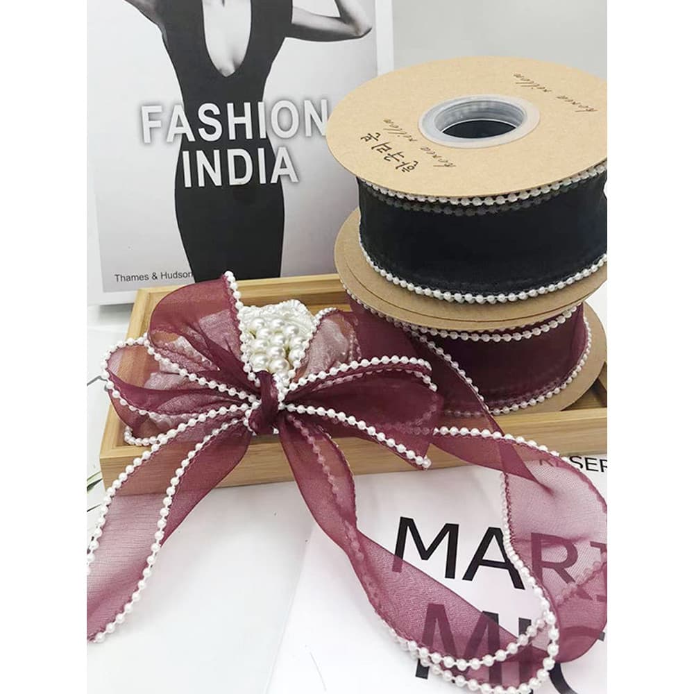 Pérola borda Fishtail fio rosa fita bolo amarrado buquê fita fio de neve Floral flor loja embalagem