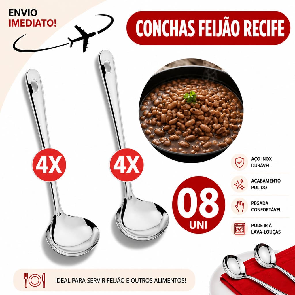 Kit 8 Conchas Inox Feijão Cozinha Restaurante Concha Grande * Envio Imediato *