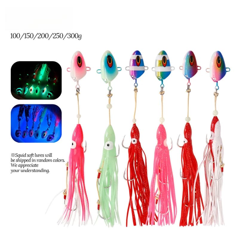 100g150g200g250g300g Cabeça de Jig Metálica com Anzóis Auxiliares para Lula, Isca de Jigging Afundante, Inchiku Tenya Ji