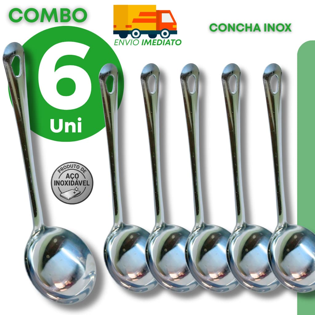 Jogo de Conchas Aço Inox para Servir Feijão Sopa Caldo e Arroz em Casa e Restaurante