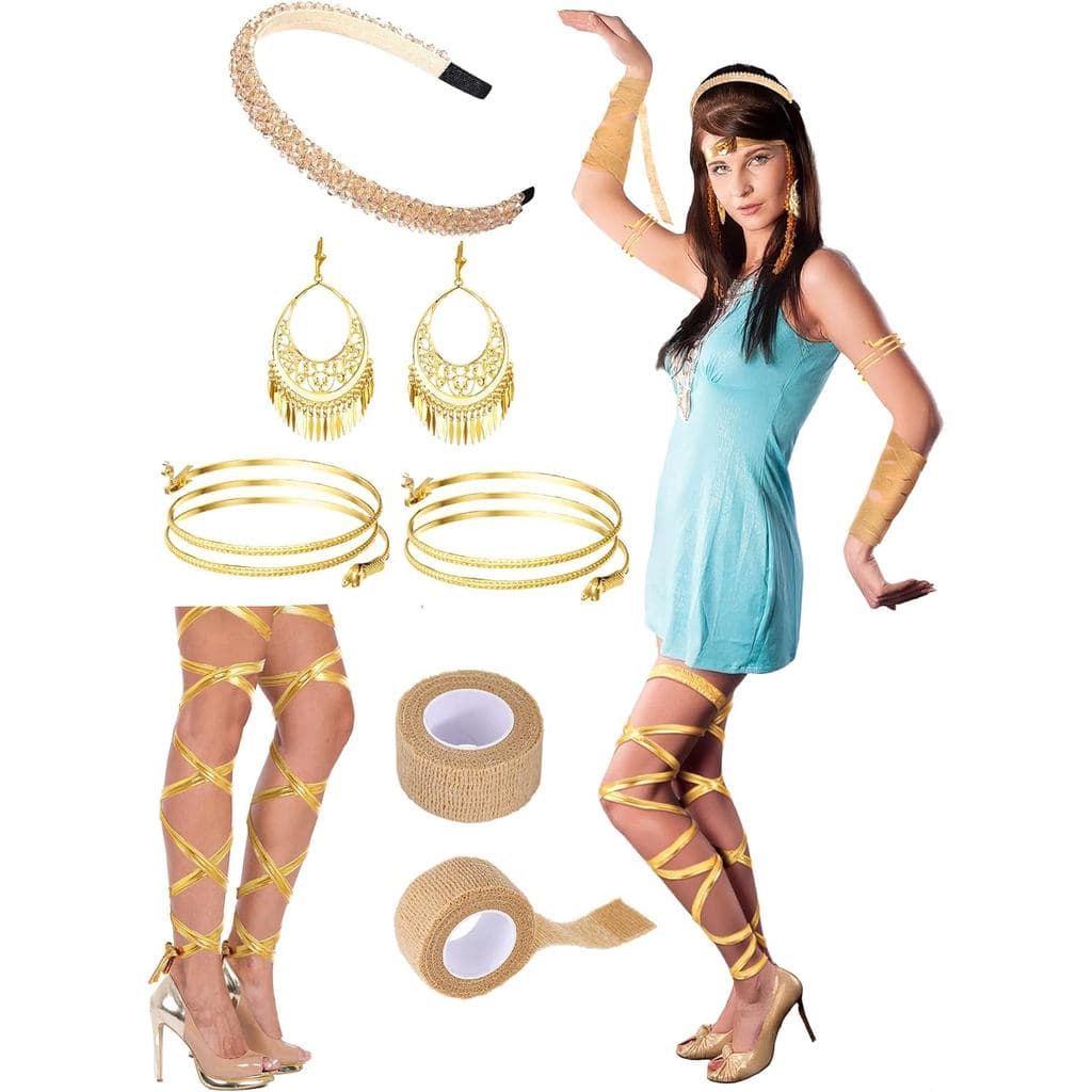 5 Peças de Acessórios para Fantasia de Princesa Egípcia de Halloween para Mulheres Inclui Cintas para as Pernas, Pulseir