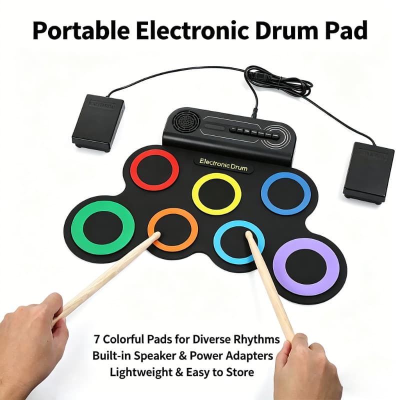 Bateria Eletrônica Portátil Dobrável Com 7 Pads Usb Para Iniciantes e Crianças