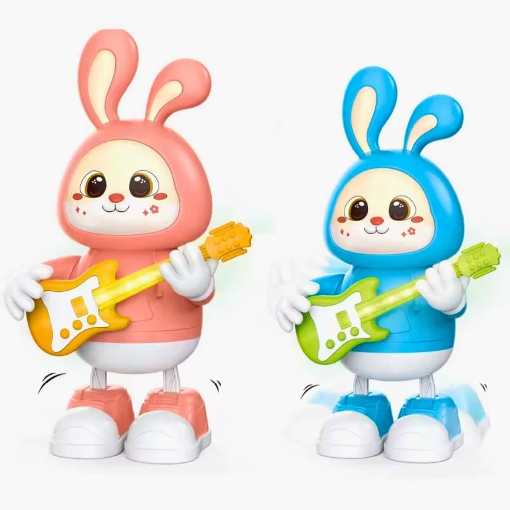 Coelho Dançante Guitarrista com Som e Luz Brinquedo Crianças infantil robo